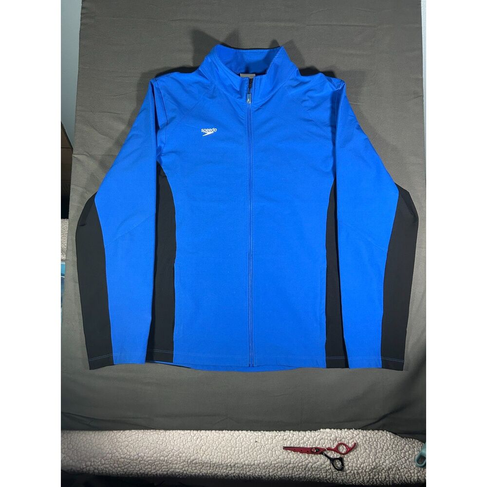 Speedo Blue Colorblock Track Jacket Athleisure Sporty Swim Warmup